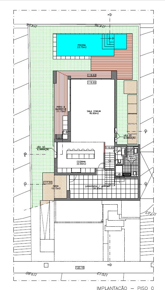 Planta — Piso 0 (implantação, com piscina)
